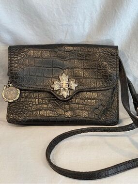 Patricia Nash Black Croc-Embossed Cross Accent Crossbody Bag